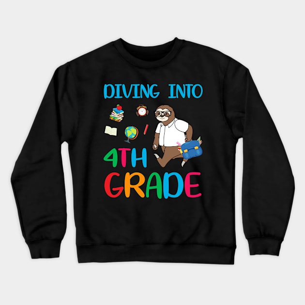 Diving Into 4th Grade Dabbing Sloth Back To School Crewneck Sweatshirt by Camryndougherty